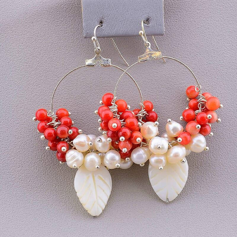 

098971 Серьги Коралл, Перламутр, Жемчуг