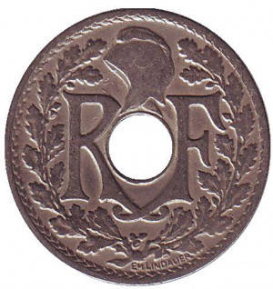 

10 сантимов. 1918-38 год, Франция.