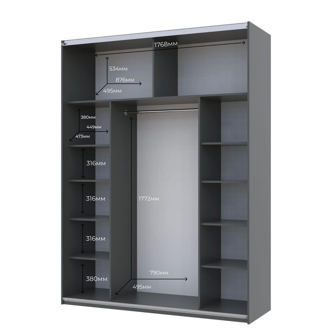 Шафа купе Doros G-Caiser Графіт Графіт 2 ДСП / 3 частини 180х60х240 (42005089) 4