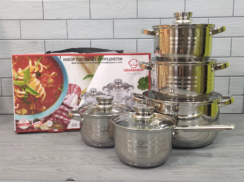 

Набор кастрюль 10 предметов Grand Hoff GR-3827 Набор кухонной посуды из нержавеющей стали