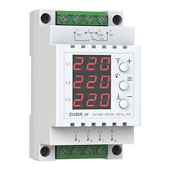 

Трехфазное реле напряжения ZUBR 3F, реле контроля и защиты от перенапряжения ЗУБР