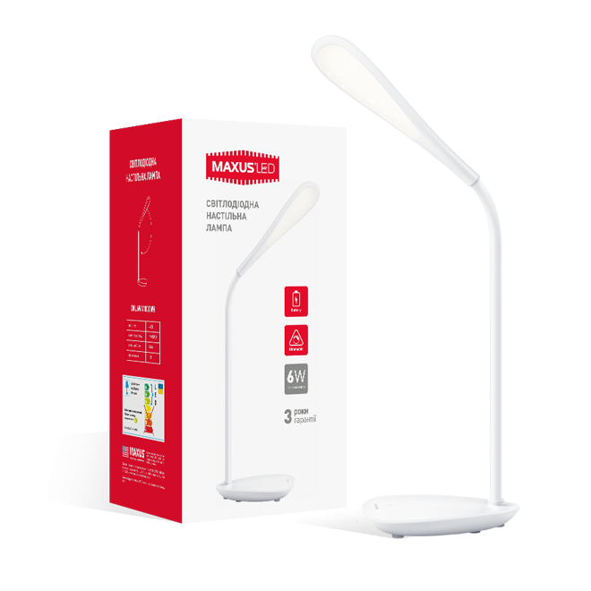

Настільна лампа Maxus DKL 6W (акумулятор, діммінг) біла еліпс, Белый