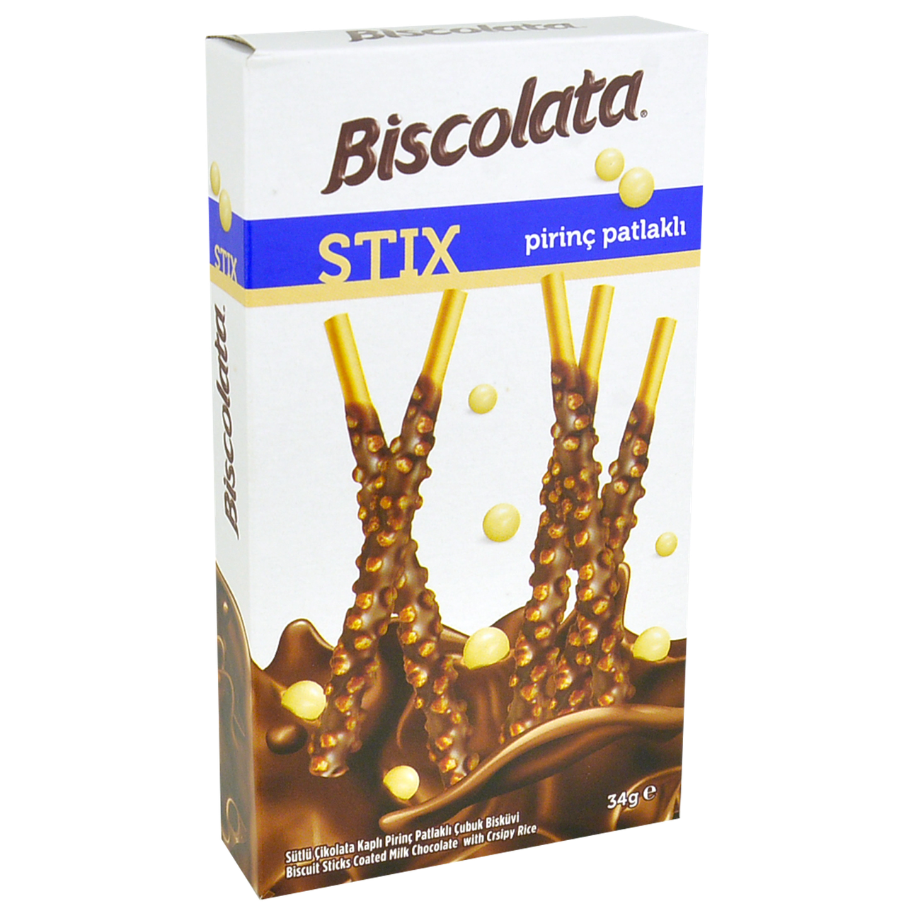 

Соломка Biscolata Stix Milky в молочном шоколаде с рисовыми шариками 34 г