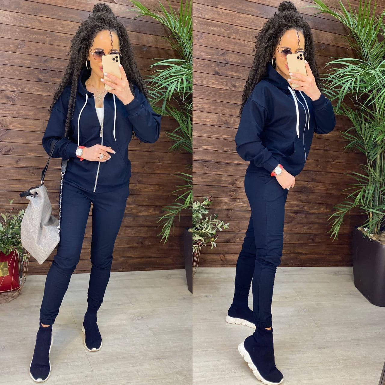 

Спортивный костюм женский с кофтой на молнии и зауженными штанами джоггерами (р. 42-56) 11SP1243, Темно-синий