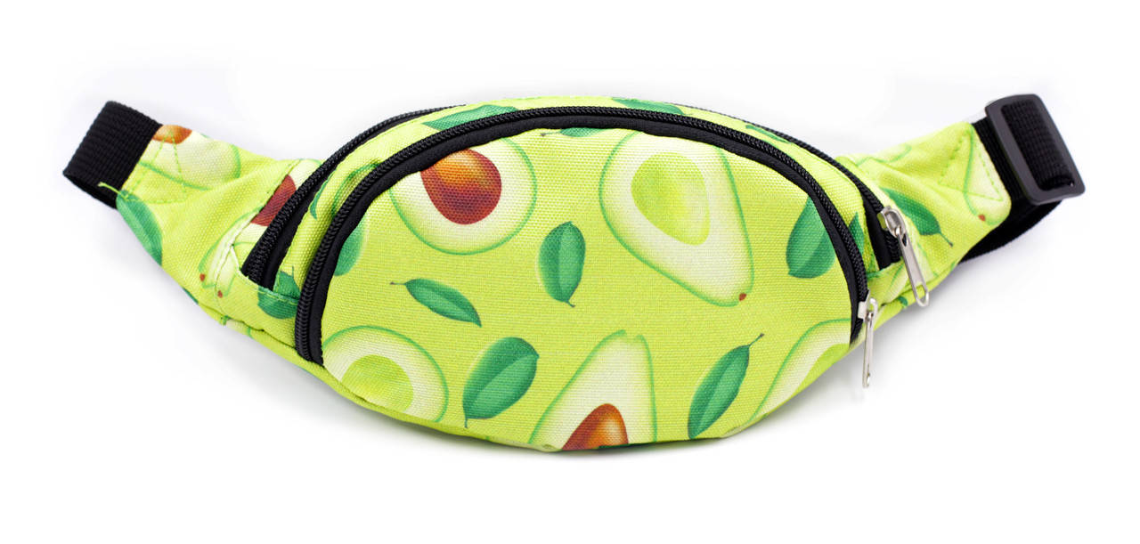 

Сумка бананка на пояс Avokado, салатовая поясная сумка бананка, бананка с принтом авокадо, Зелёный