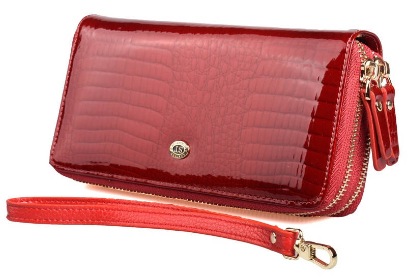 

Женский кожаный кошелек клатч ST на две молнии, Красный