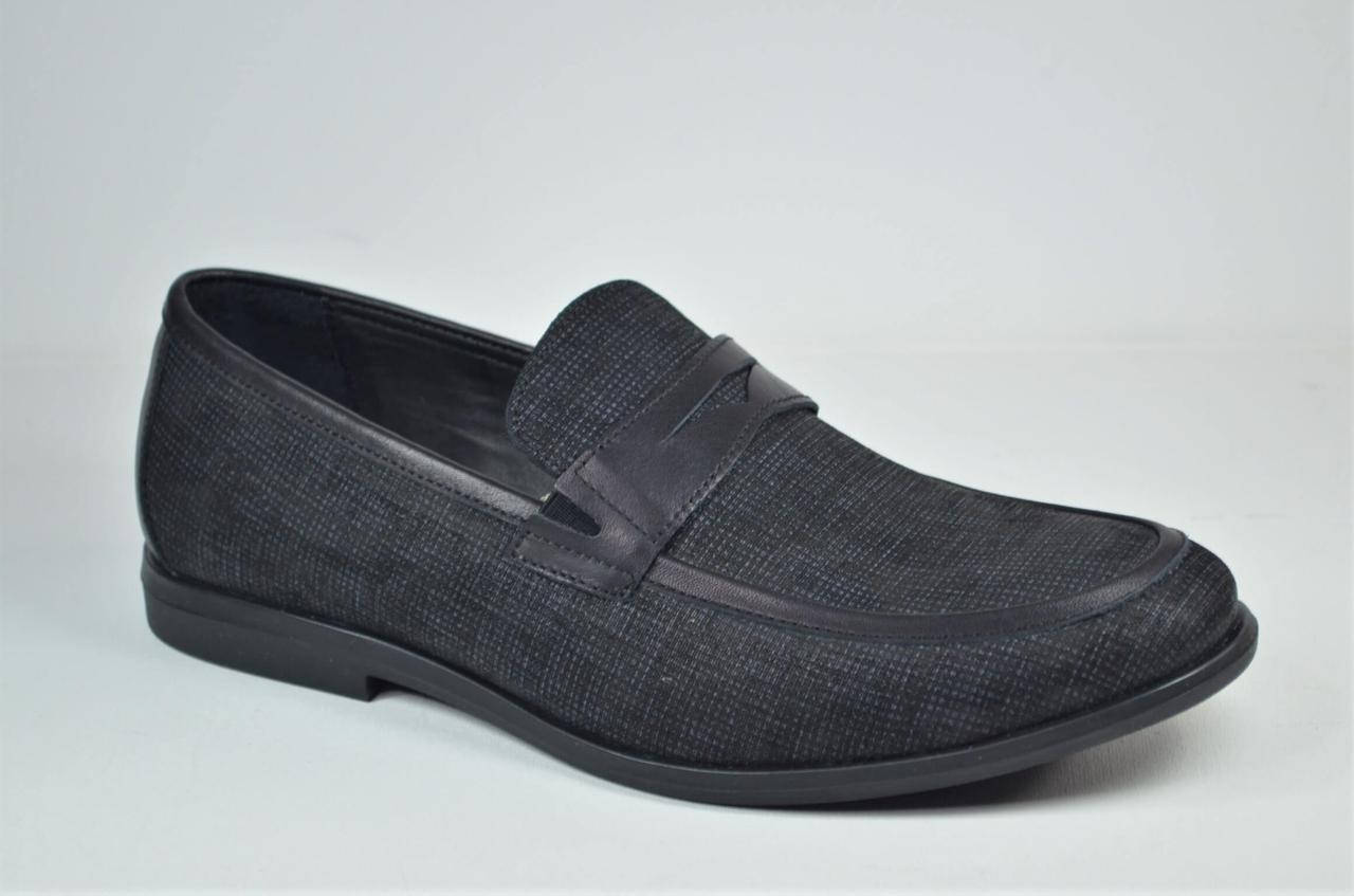 

Мужские кожаные туфли лоферы черные с серым Cevivo 4792