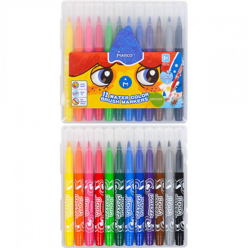 

Фломастеры MARCO на водной основе 12 цветов В ПЛАСТИКЕ/фломастери марко 12 кол на водній основі смываемые, Разные цвета