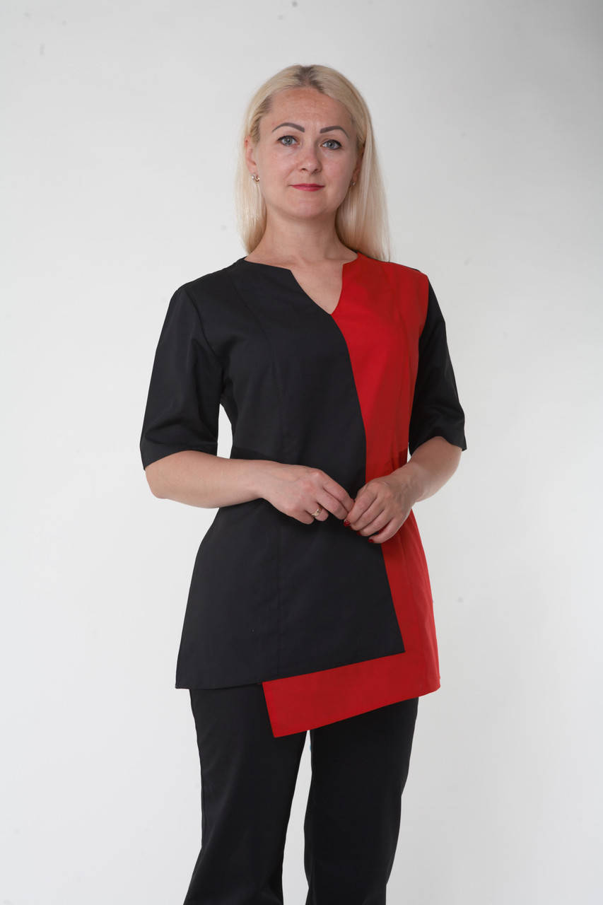 

Черный двухцветный женский медицинский / хирургический костюм, батист 42-56