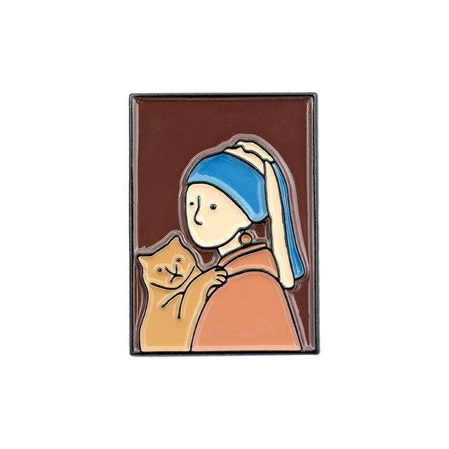 

"Картина Девушка с жемчужной сережкой и котом" значок (пин) металлический