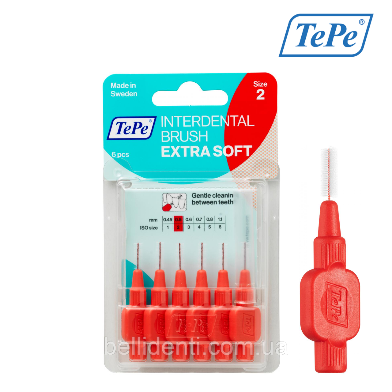 

Межзубная щетка TePe Extra Soft, красная (0,5 мм), 6 шт., Синий