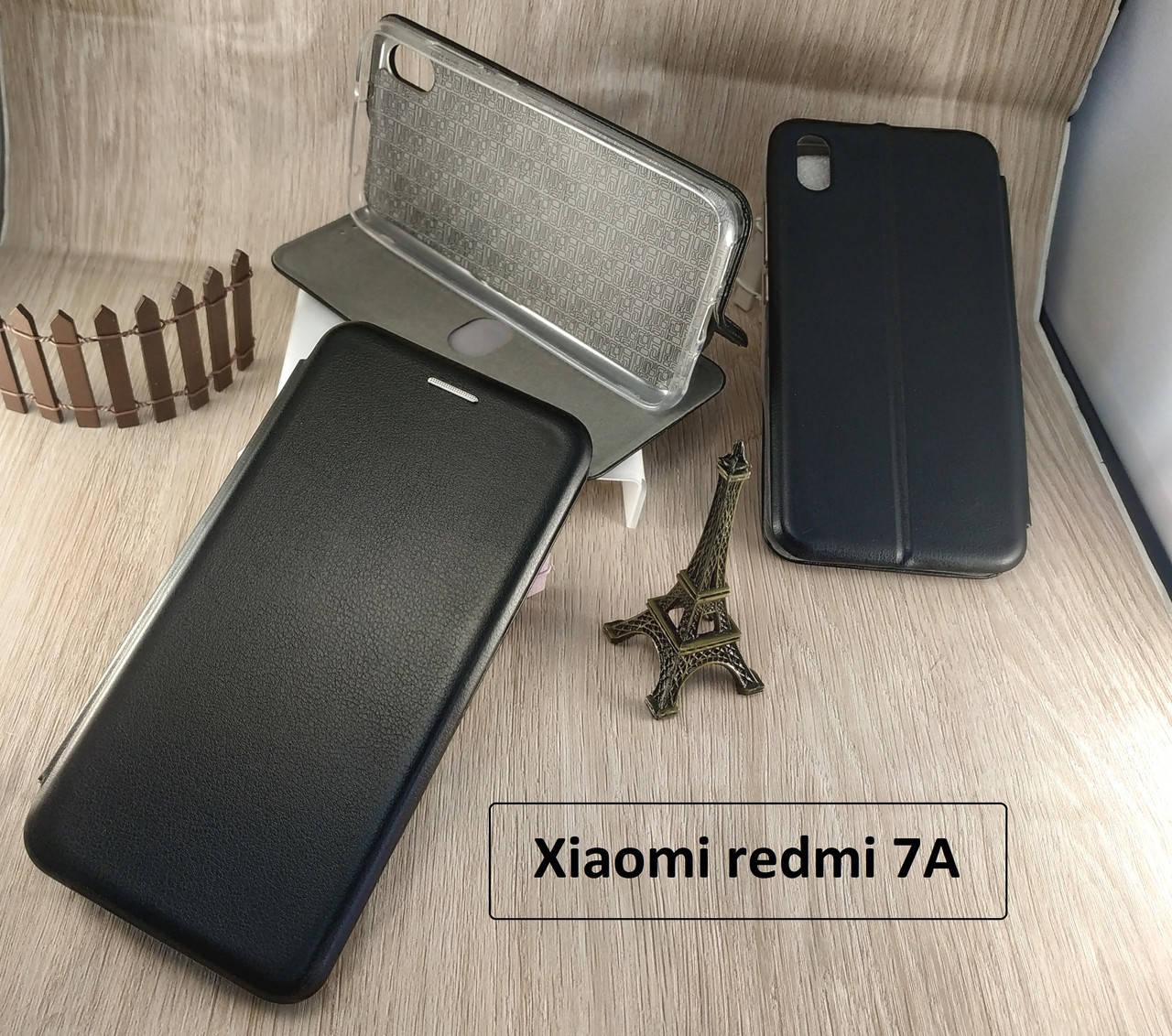 

Магнитная чехол-книжка для Xiaomi redmi 7A с визитницей - черная, Черный