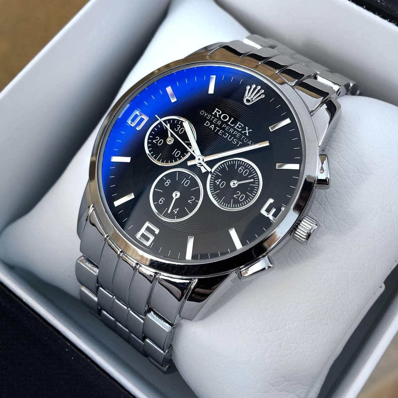 

Мужские серебряные стильные кварцевые наручные часы Rolex / Ролекс