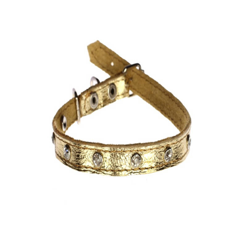 

Ошейник 1943 10мм "Перламутр" кожа двойной украшенный стразами Медный