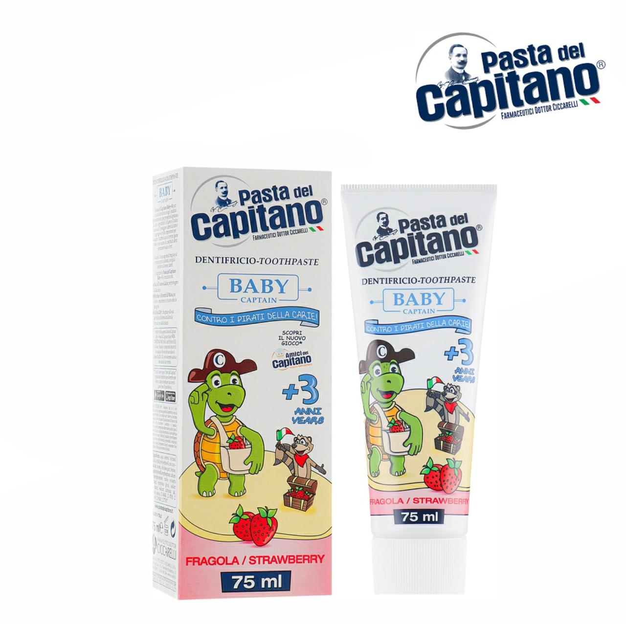 

Детская зубная паста Pasta Del Capitano с фтором,ксилитом и кальцием, вкус клубники (от 3-6 лет), 75мл