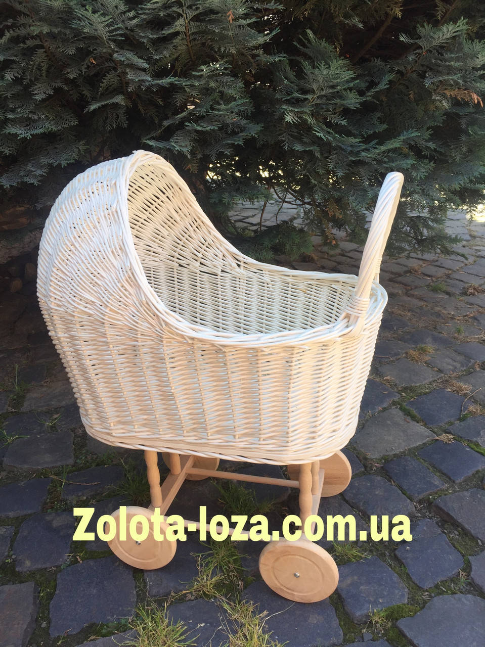 

Детская коляска для кукол из белой лозы. арт 040, Белый