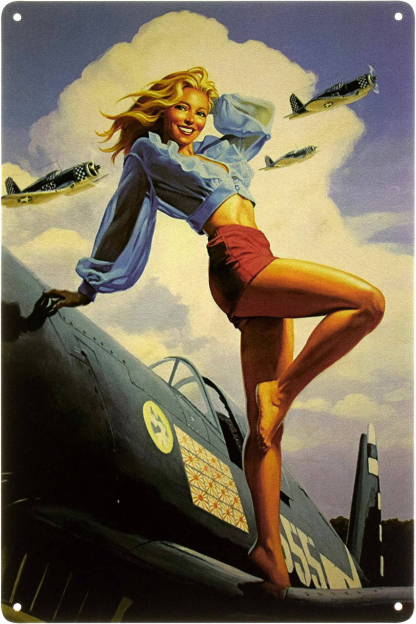 

Металлическая табличка "Девушка На Самолете (Pin Up)" (ms-00958)