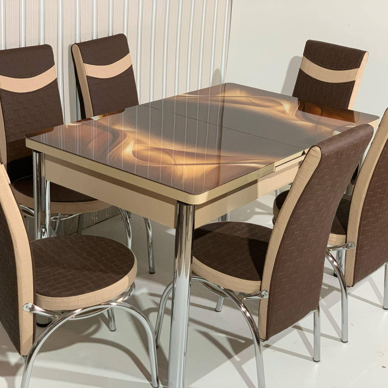 

Обеденный комплект стол раскладной со стеклянной столешницей и стулья , модель 2293 Demiral