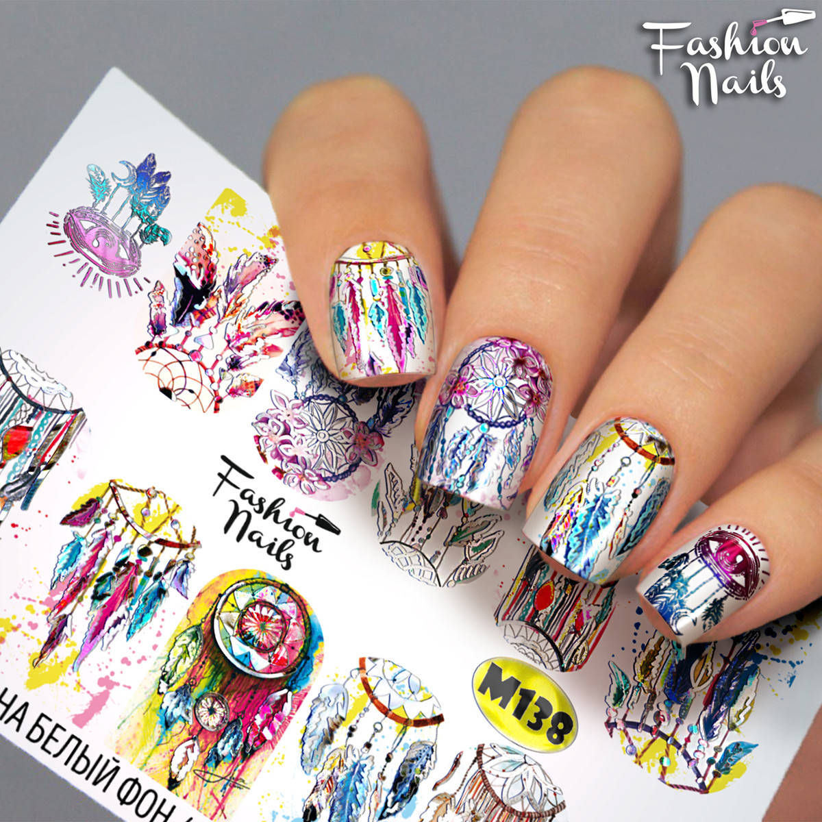 

Слайдер-дизайн наклейки на ногти для маникюра водные Fashion Nails М138, Серый