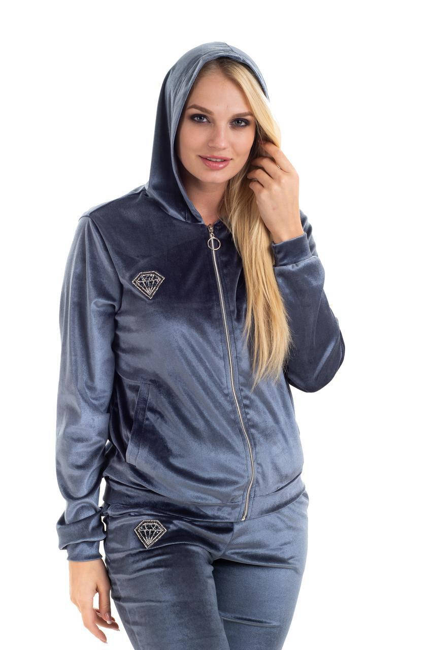 

Женский батальный велюровый спортивный костюм, Серый