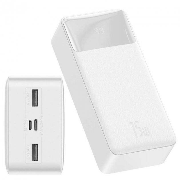 

PowerBank з швидкою зарядкою BASEUS Bipow Digital Display 30000mAh |2USB/1Type-C, PD/QC, 20W, 3A| Білий