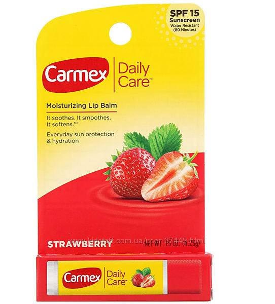 

Carmex, Daily Care, увлажняющий бальзам для губ, клубника, SPF 15, 4,25 г (0,15 унции)