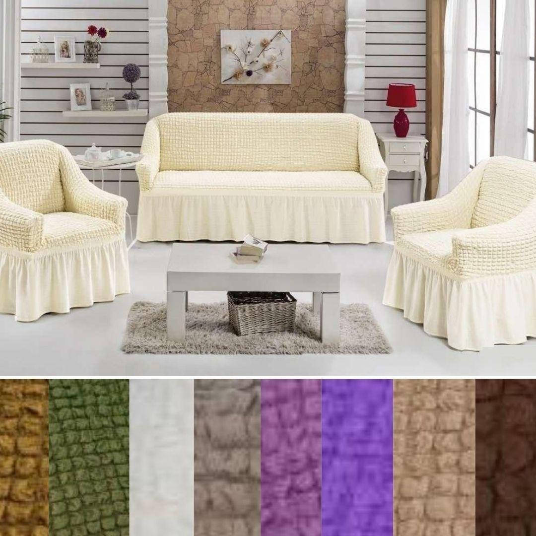 

Накидки на диван и кресла, съемные натяжные чехлы на кресла и диваны жатка креш ткань Разные цвета Кремовый