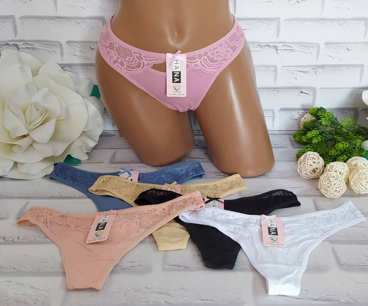 

Трусики бикини женские L/XL (р. 46-48) хлопок c ажуром SK-29065, Разные цвета