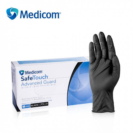 

Перчатки нитриловые неопудренные Medicom Black размер  100 шт (50 пар) черные, Черный
