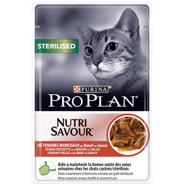 

Корм влажный для кошек Purina PRO PLAN (ПРО ПЛАН) STERILISED NUTRISAVOUR говядина соус 85г
