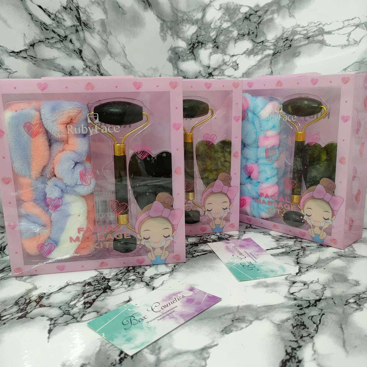 

Роллер-массажер для лица + кристалл для массажа гуаша + повязка Rubu Fase