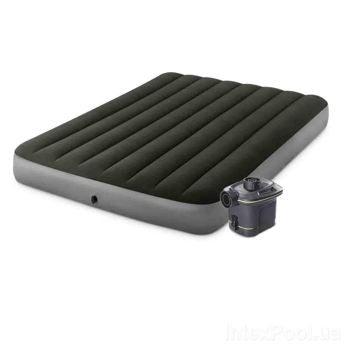 

Надувной двухместный матрас Intex 64779, велюр, с электронасосом, 152х203x25 см., Зелёный