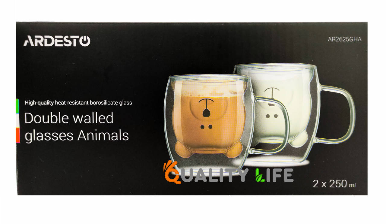 

Набор чашек детских c двойными стенками (двойным дном) Ardesto мишка 2х250 мл (AR2625-GHA), Прозрачный