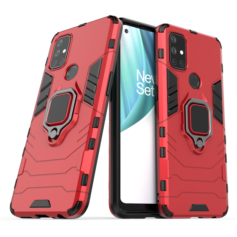 

Чехол Fiji Ring для OnePlus Nord N10 5G бронированный бампер с кольцом красный