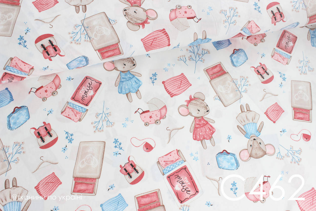 

Ткань сатин Мышки, Разные цвета