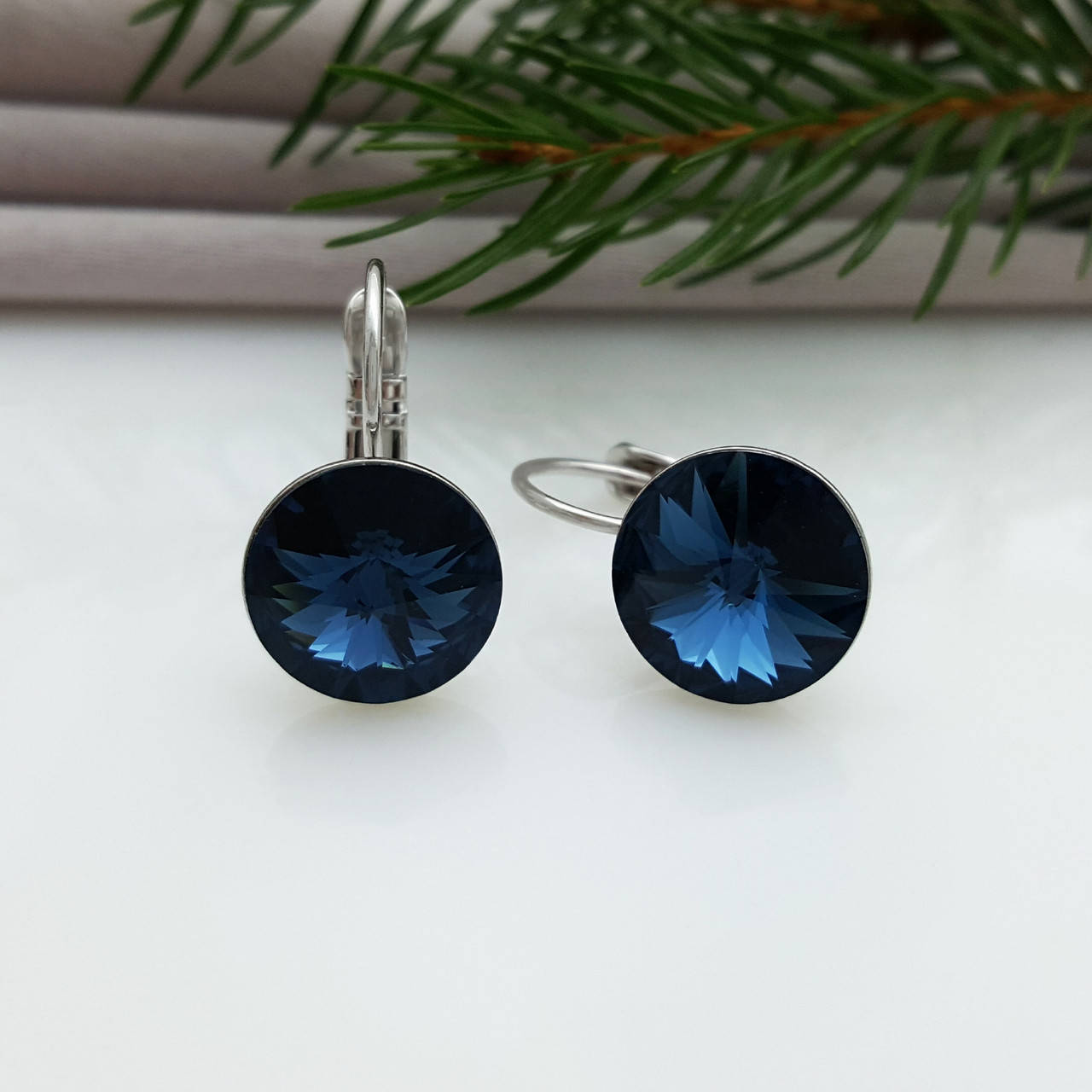 

Серьги Swarovski, холодный синий, медсталь Xuping