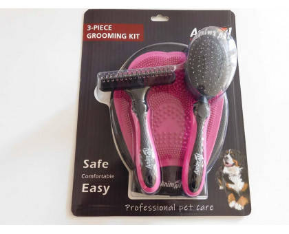 

Набор для груминга 3 в 1 AnimAll (рукавица, щётка, расчёска-грабли) MG 8603, розовый
