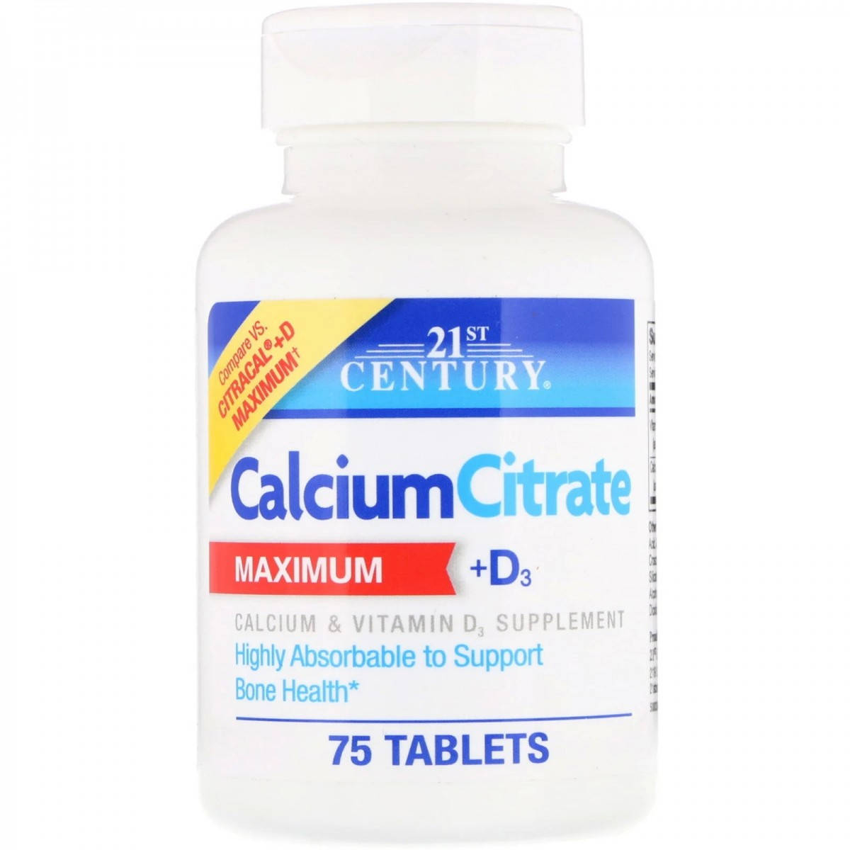 

Комплекс 21st Century Calcium Citrate Maximum + D3 75 Tabs