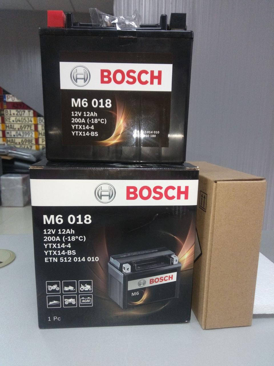 

Мото аккумулятор BOSCH 12AH 200A 150x87x145 M6 Левый [+] 12VBosch 0092M60180 (YTX14-BS = ETX14-BS)