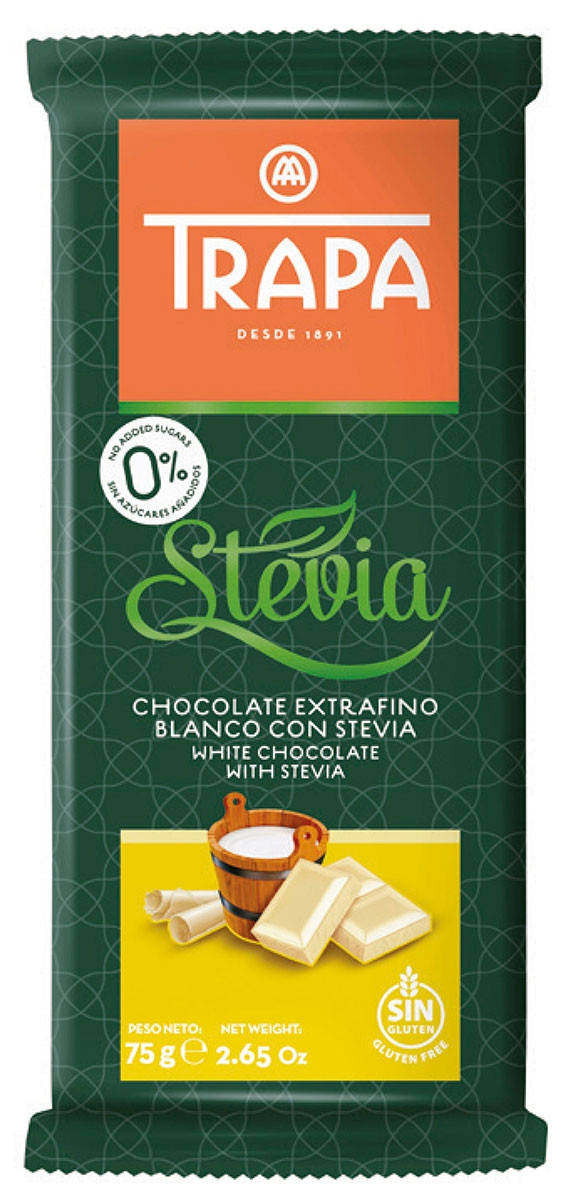 

Шоколад без глютена и без сахара Trapa Stevia "Белый" 75 г