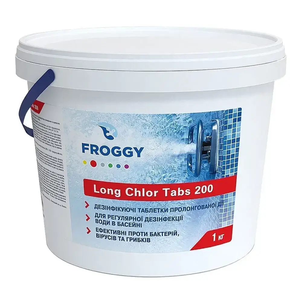 

Froggy Медленный Хлор 1 кг (таблетки 200 г) Long Chlor Tabs 200 для бассейнов
