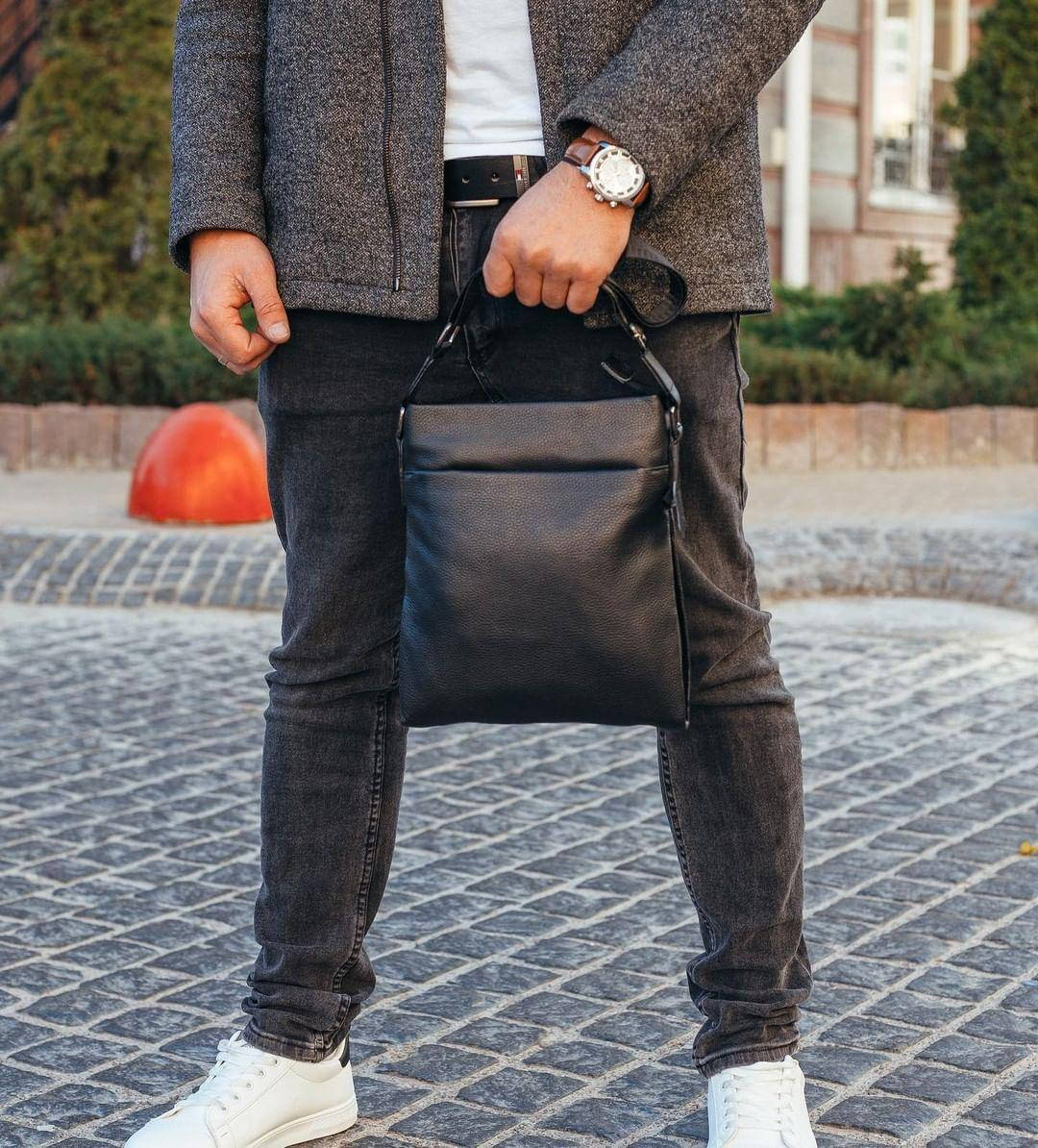 

Мужская сумка натуральная кожа черная через плечо мессенджер HORIZONT FLOTAR, Черный