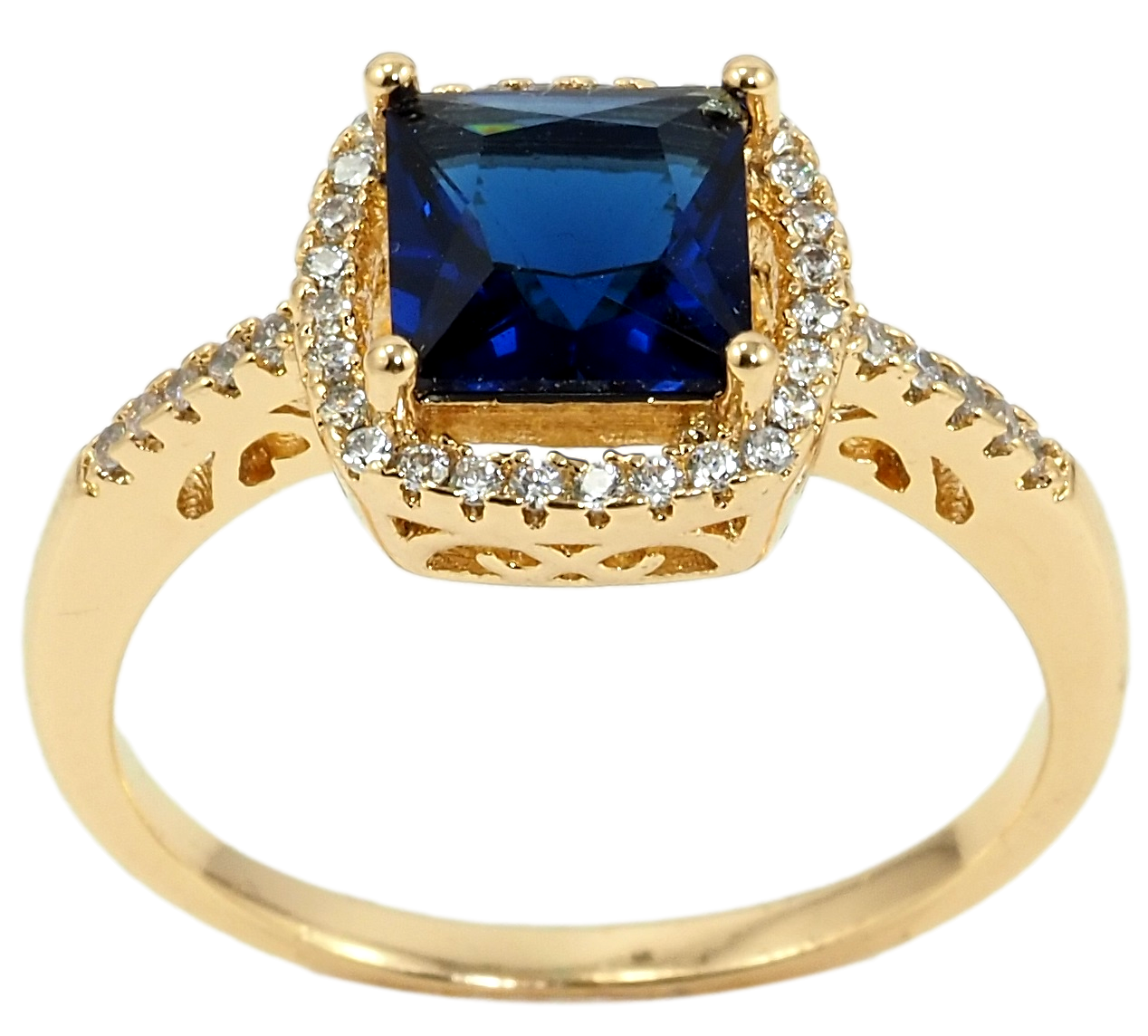 

Кольцо Xuping Позолота 18K "Синий фианит в обрамлении циркония" р.16,17