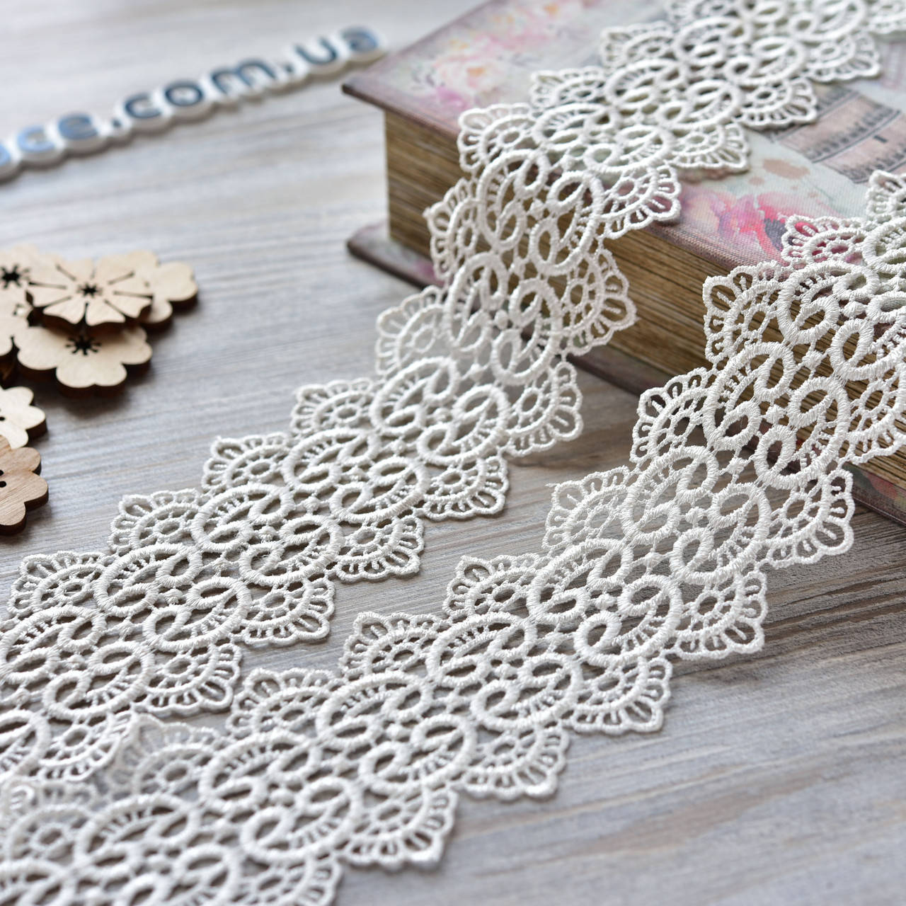 

Кружево макраме (гипюр) / цвет молочный / ширина 7 см / заказ от 1 м, Молоко