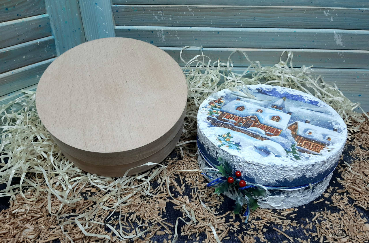 

Шкатулка Круглая из шпона 18х8см