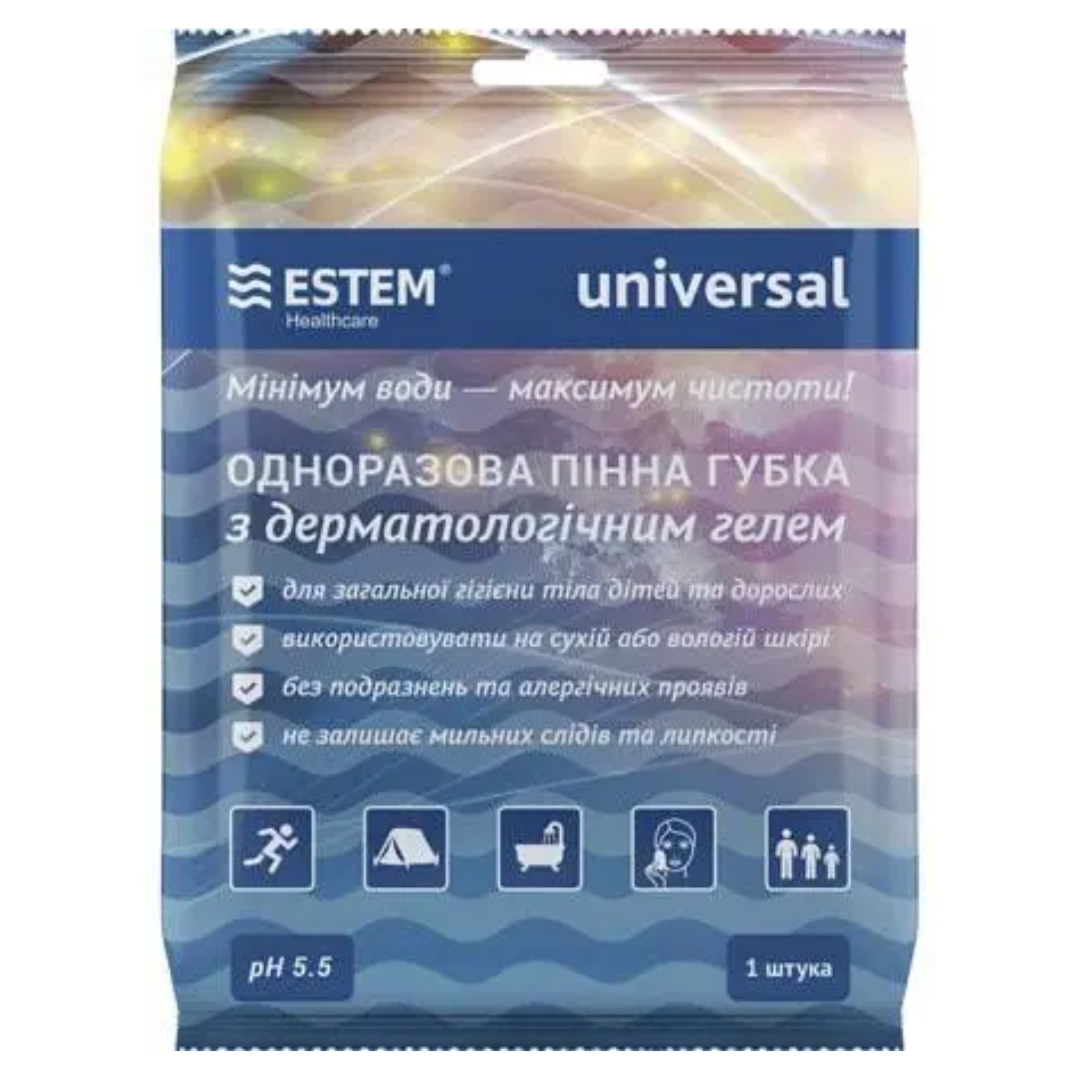

Одноразовый душ Пенная губка с дерматологическим гелем Estem Universal