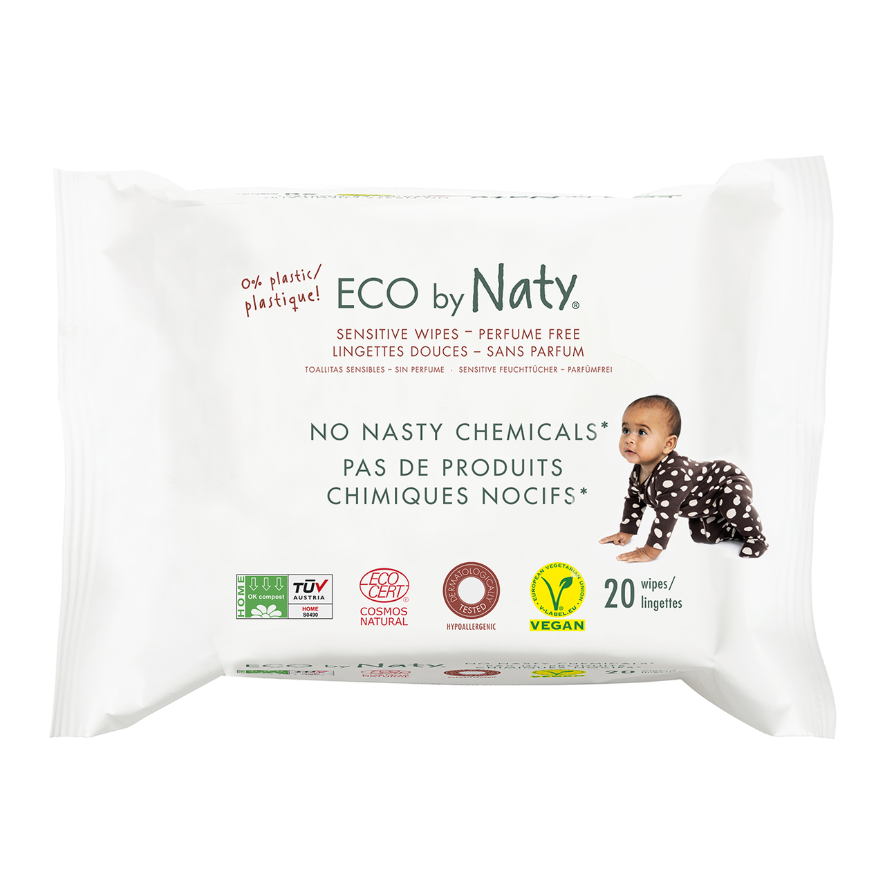

Органические салфетки Eco by Naty без запаха для путешествий, 20 шт.