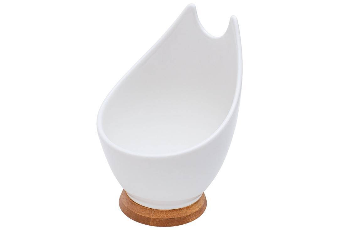 

Подставка под ложку фарфоровая на бамбуковой подставке, 13см, цвет - белый