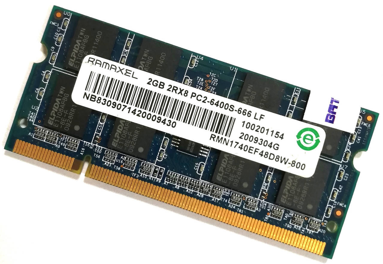 

Оперативная память для ноутбука Ramaxel SODIMM DDR2 2Gb 800MHz 6400s 2R8 CL6 Б/У MIX