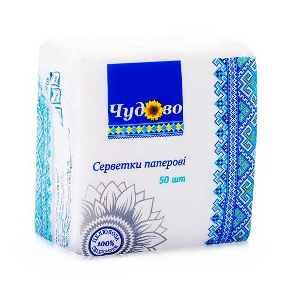 

Салфетки бумажные Чудово белые Mirus, Мирус 50 шт, Белый